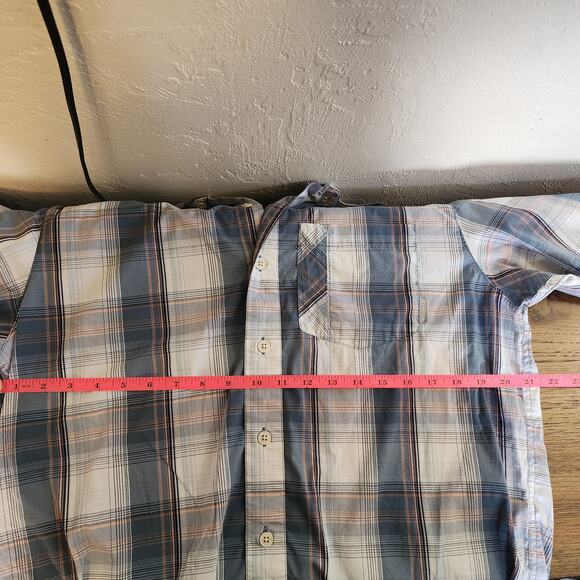 Columbia Men's M Blue White Plaid Shirt Omni-Wick Short Sleeve - Picture 5 of 6